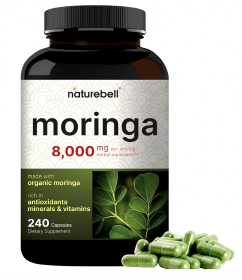 Moringa 8000mg, Feito com pó de Moringa Orgânica 240 cápsulas, NatureBell