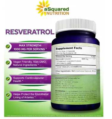 Resveratrol 100% Natural, 1000mg, 180 Cápsulas, aSquared Nutrition