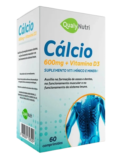 Calcio 600mg com Vitamina D3, 60 Comprimidos, Qualynutri
