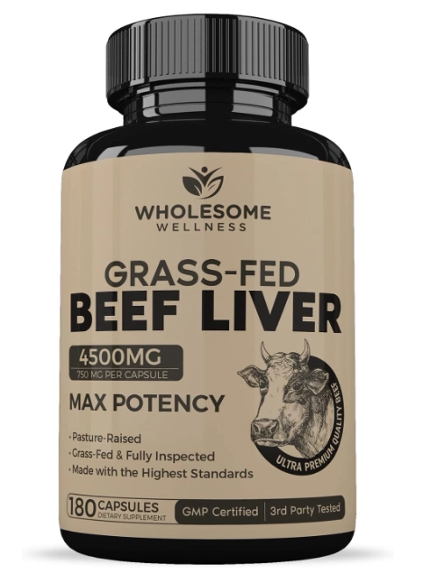 Grass Fed Desiccated Beef Liver, Fonte de Vitamianas com Fígado Bovino Desidrata, 180 Cápsulas, Wholesome Wellness