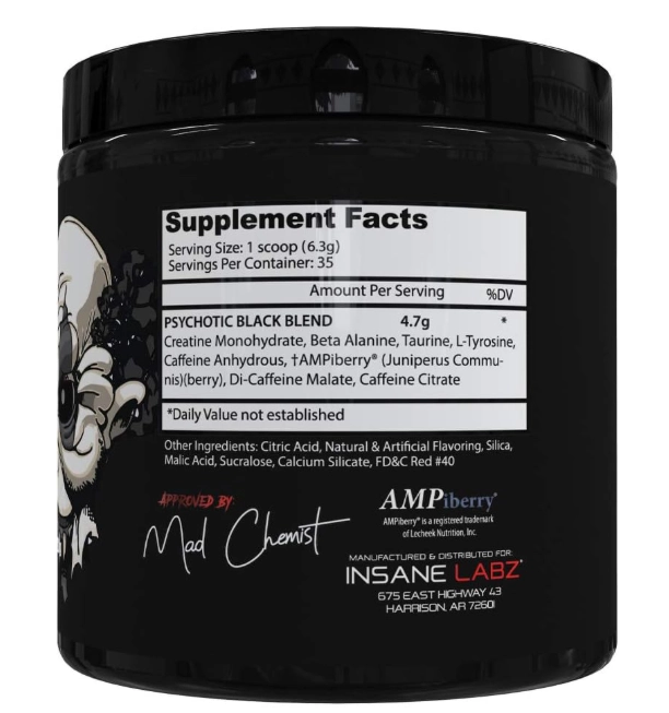 Pré Treino Psychotic Black, Sabor Watermelon, 220g, Insane Labz