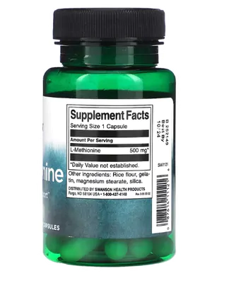 L-Metionina, 500mg, 30 Cápsulas, Swanson