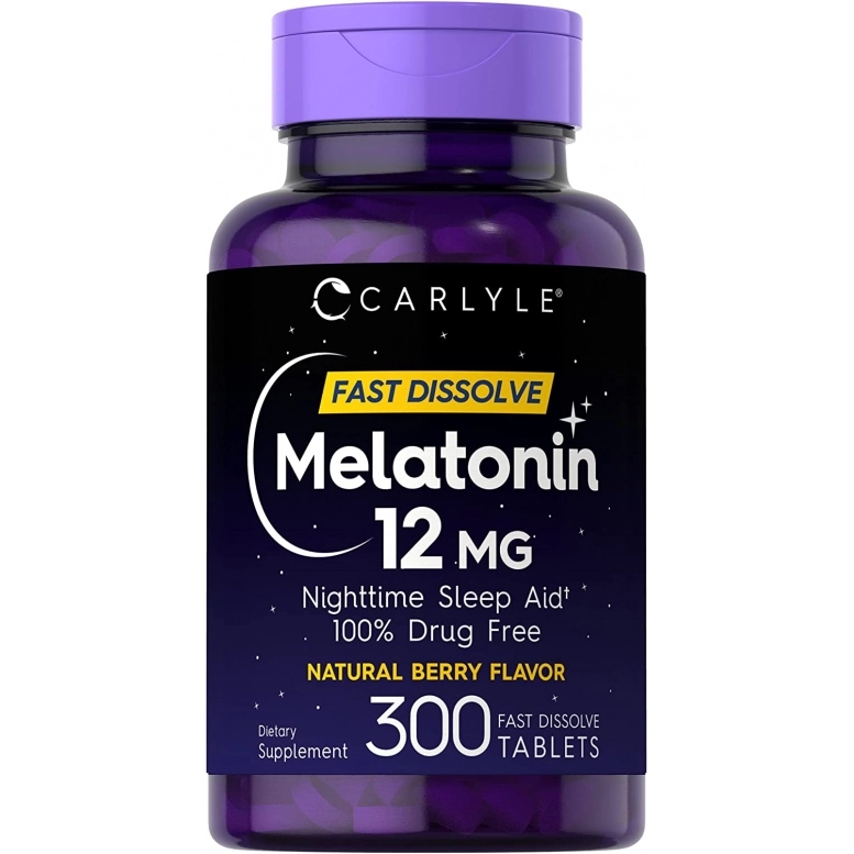 Melatonina 12mg, Fast Dissolve, 300 Comprimidos Sublinguais - Sabor Berry Natural, Carlyle