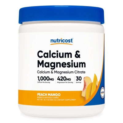  Cálcio e Magnésio, Peach Mango, 1000mg, 30 Gramas - Nutricost
