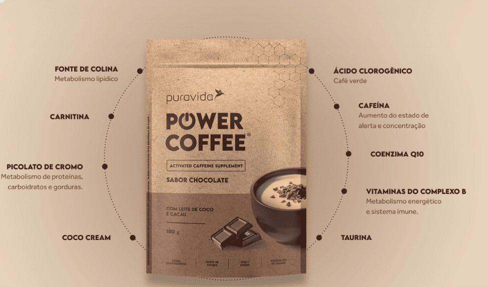 Power Coffee, Sabor Chocolate, 180g, PuraVida