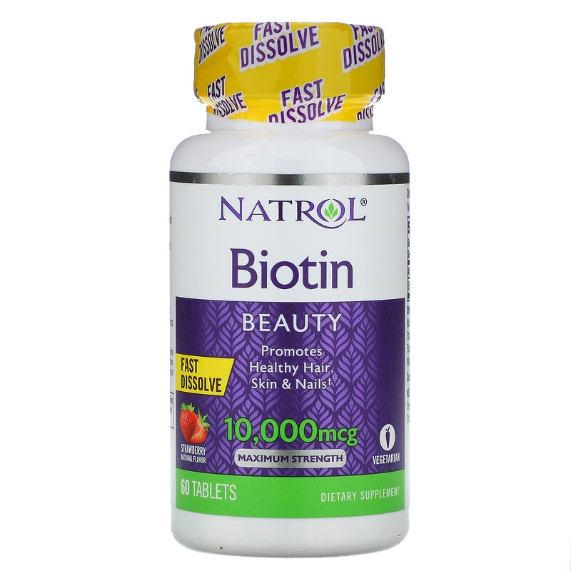 Biotina, Força Máxima, 10.000 mcg, 60 Comprimidos Morango, Natrol