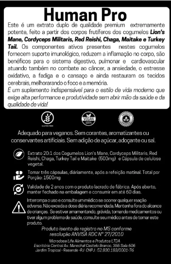 Human Pro, Complexo de Cogumelos, 90 Cápsulas, Microdose Life
