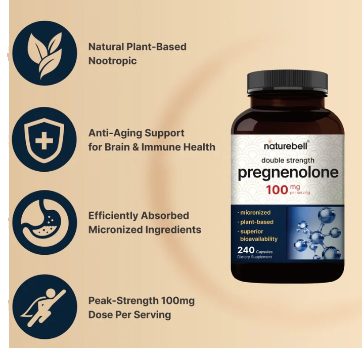 Pregnenolone 100mg, 240 Cápsulas, Naturebell