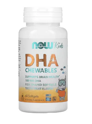 DHA Kids, Sabor frutas, 60 cápsulas mastigáveis, Now