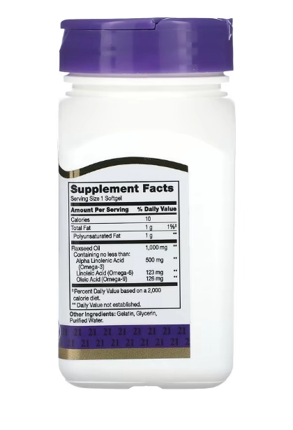 Óleo de Linhaça, 1000mg, 60 Cápsulas, 21st Century