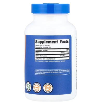 Sodium Bicarbonate, Bicarbonato de Sódio, 120 Cápsulas, Nutricost