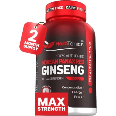 Korean Red Panax Ginseng, 1500mg, 120 Cápsulas, Herbtonics