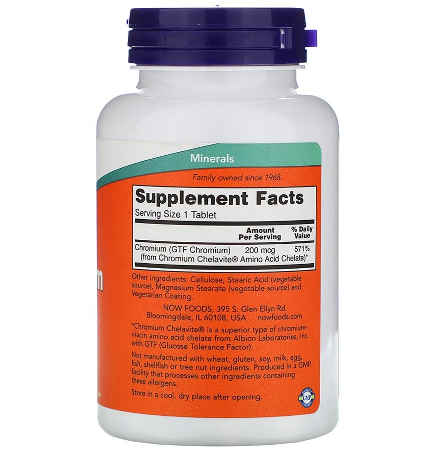 GTF Cromo, 200 mcg, 250 Comprimidos, Now