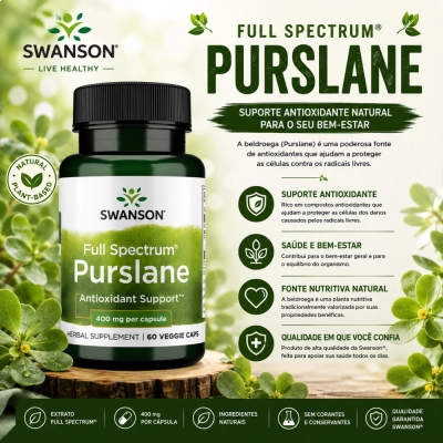 Purslane 400mg, Antioxidantes Naturais, Saúde do Coração e Bem-Estar, 60 Cápsulas, Swanson