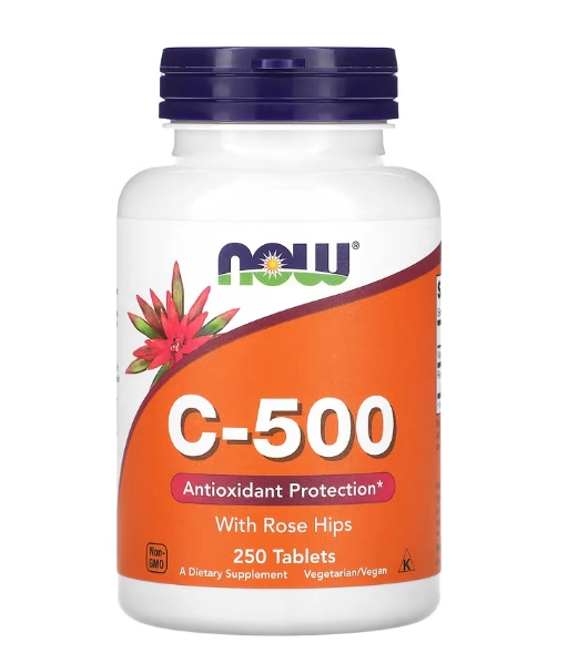 Vitamina C-500 Com Rosa Mosqueta, 250 Comprimidos, Now