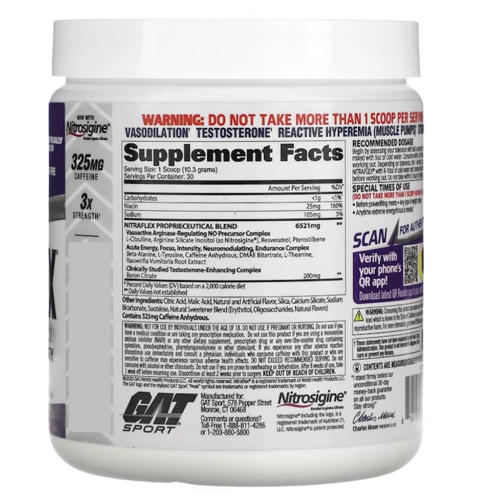 Pré-Treino Nitraflex, 300g Sabores, GAT Sport