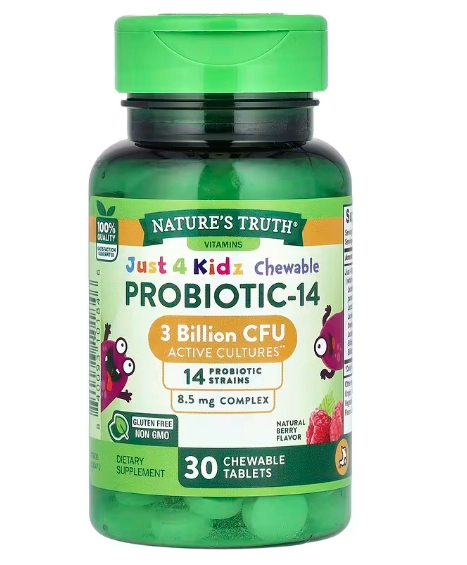 Probiótico-14 Just 4 Kidz, 3 Bilhões de UFC, 30 Comprimidos Mastigáveis, Nature's Truth