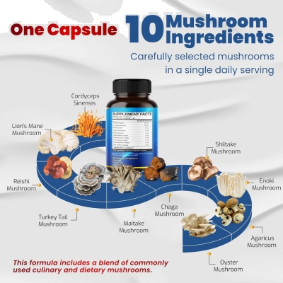 Organic Mushroom Complex 10 em 1, Energia, Foco e Imunidade, 150 Cápsulas, Vegatot