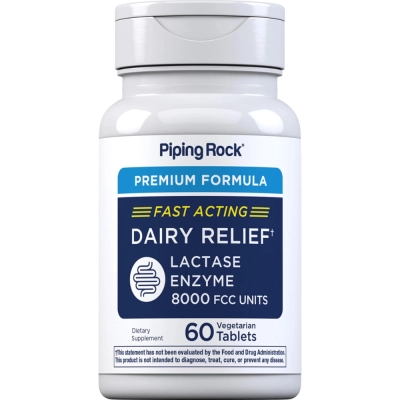 Enzima Lactase 8.000 FCC, 60 Comprimidos, Piping Rock