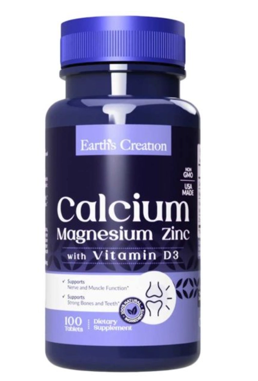 Cálcio, Magnésio E Zinco Com Vitamina D3, 100 Cápsulas, Earths Creation