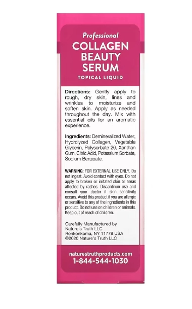 Sérum Profissional com Colágeno, Sem Perfume, 30ml, Nature's Truth