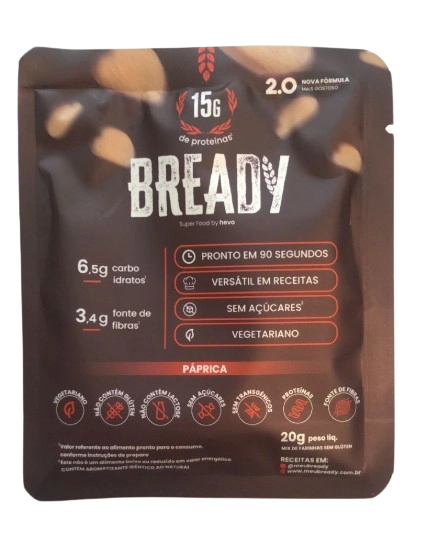Bready Sabor Pàprica, Super Pão Proteico Low Carb Sem Glúten, Sache 15g, Hevo