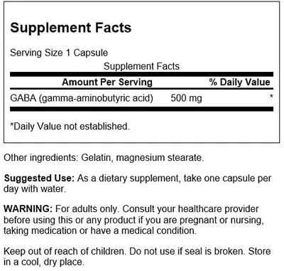 Gaba, 500mg, (Por Capsula)  100 cápsulas, Swanson