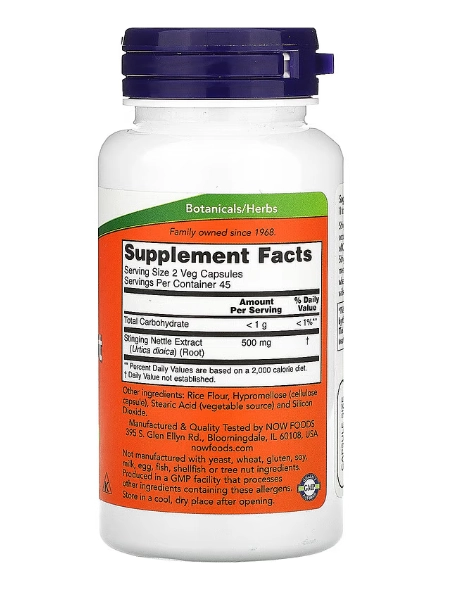 Extrato de raiz de urtiga, 250mg, 90 cápsulas, Now