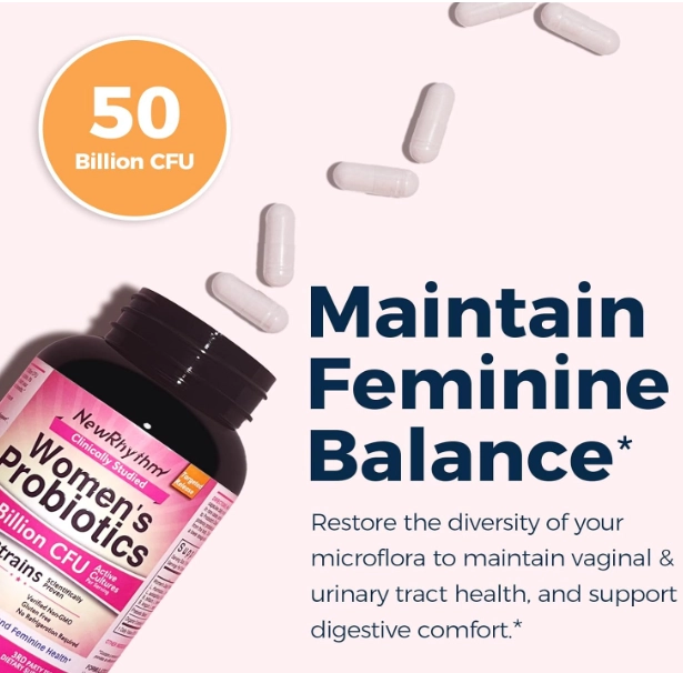 Probióticos para Mulheres com Cranberry, 50 Bilhões de UFC, 60 Cápsulas, NewRhythm