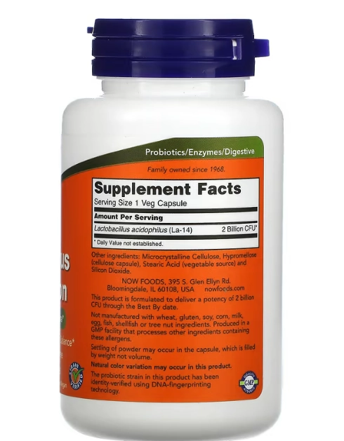 Acidophilus 2 Bilhões de UFCs, 100 Cápsulas, Now