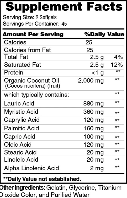 Coconut Oil, Óleo de coco orgânico 1000mg, 90 Cápsulas, Earths Creation