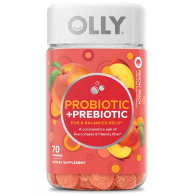 Probiótico + Prebiótico, Suporte Digestivo e Saúde Intestinal, 500 Milhões de UFC, 70  Gomas Sabor Pêssego, OLLY 