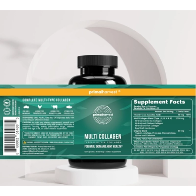 Multi Collagen Tipos I, II, III, V, X,  120 Cápsulas, Primal Harvest