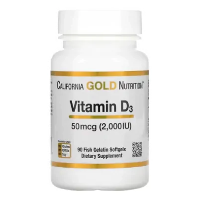 Vitamina D3 50mcg, (2000IU) 90 Cápsulas, California Gold