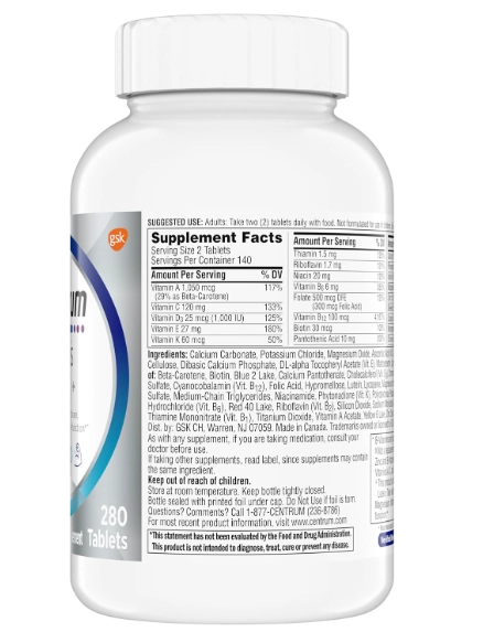 Centrum Minis Silver, Homens 50+, 280 Comprimidos
