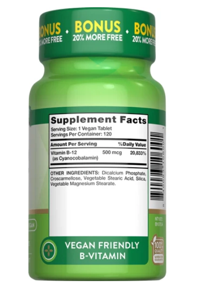 Vitamina B-12 500mcg, 120 comprimidos, Nature's Truth