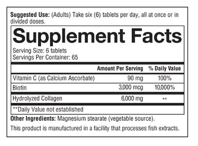 Colágeno + biotina 6000mg, 390 Comprimidos, Youtheory