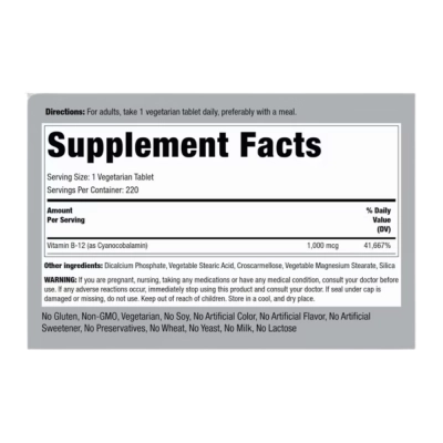 Vitamin B-12, 1000Mcg, 220 Tablets, Piping Rock 