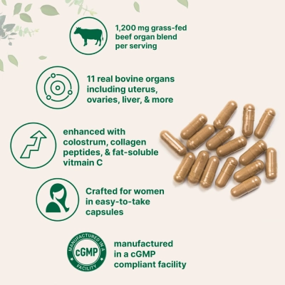 Grass-Fed Beef Organ para Mulheres com Colostro e Colágeno, 1.200mg, 240 Cápsulas, Micro Ingredients