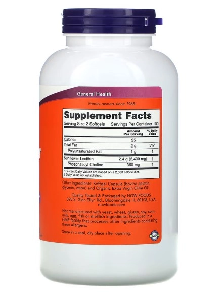 Sunflower Lecithin, 1,200 mg, 200 Softgels, Now