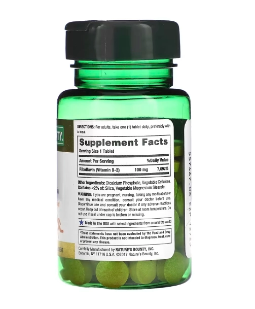 Vitamina B-2, 100mg, 100 Comprimidos, Nature's Bounty