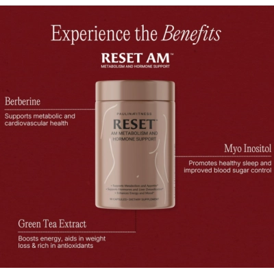 Reset AM Metabolism and Hormone, Metabolismo e Equilíbrio Hormonal, Regulação do Apetite, 90 Cápsulas, Paulina Fitness