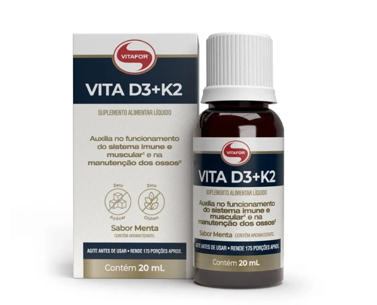 Vitamina D3 + K2, 20ml, Sabor Menta, Vitafor
