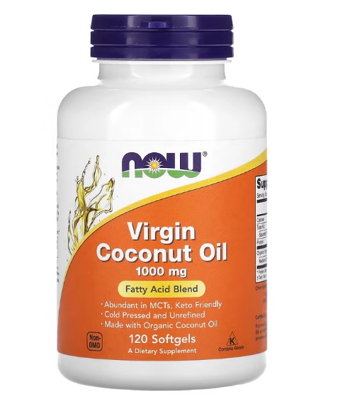 Óleo de coco virgem, Coconut Oil, 1000mg, 120 cápsulas, Now