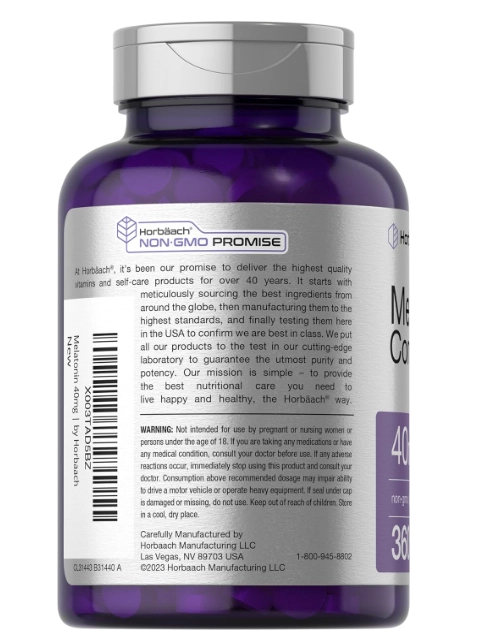 Complexo de Melatonina 40mg, com Camomila e Ashwagandha, 360 Comprimidos de Dissolução Rápida, Horbaach 