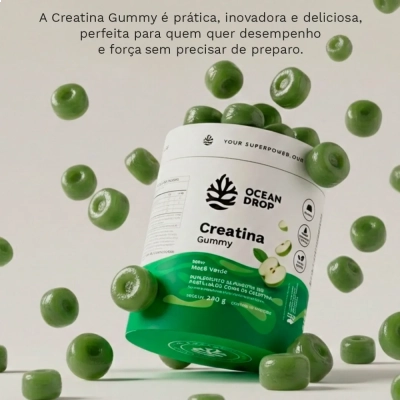 Creatina Gummy, Maçã Verde, 30 Porções, Ocean Drop