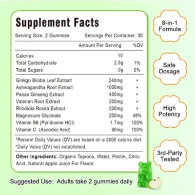 Ginkgo Biloba + Ginseng, 60 Gummies, Vzoxains