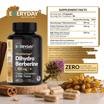 Dihydroberberine com Canela do Ceilão e Cardo Mariano, 60 Cápsulas, Everyday Nutrition