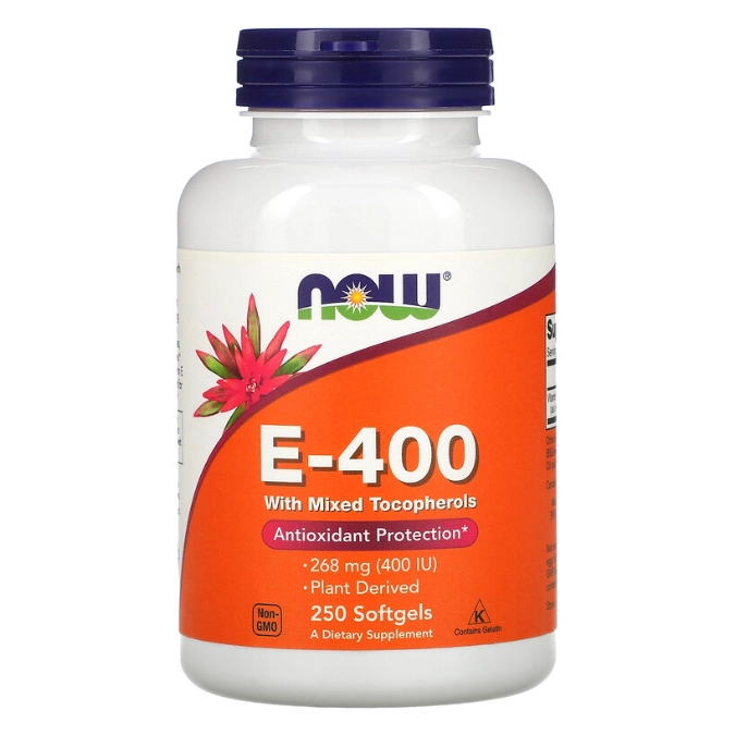 Vitamina E, 268mg (400 UI) com Tocoferóis Mistos, 250 Cápsulas, Now