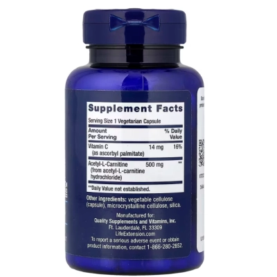 Acetil-L-Carnitina 500mg, 100 Cápsulas, Life Extension